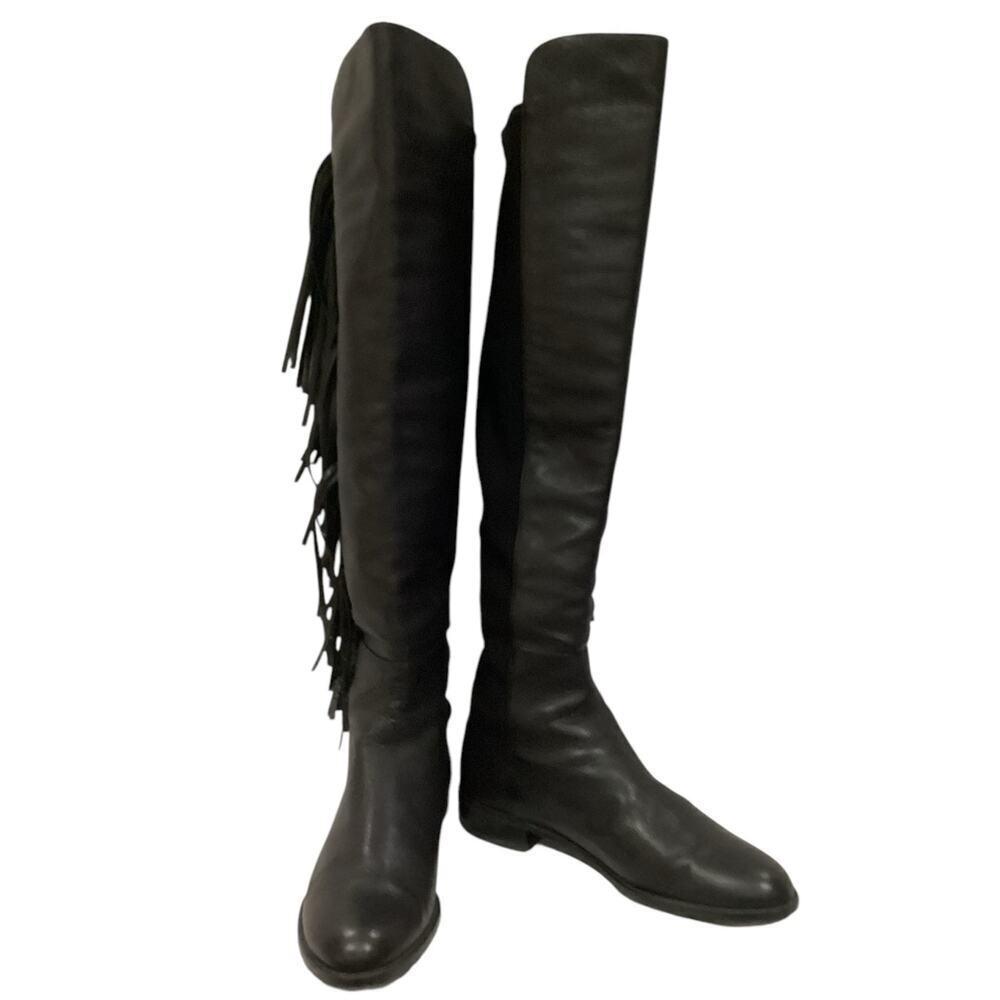Stuart Weitzman 5050 Fringe Over The Knee Boot In Black Nappa Leather Size 7 - Picture 9 of 16